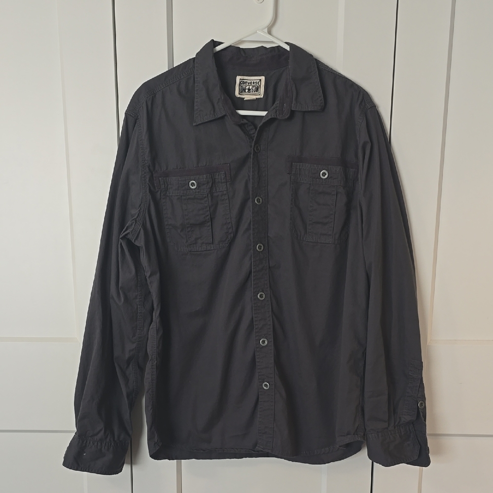 Converse Men's Casual Button Down Shirt - Dark Gray